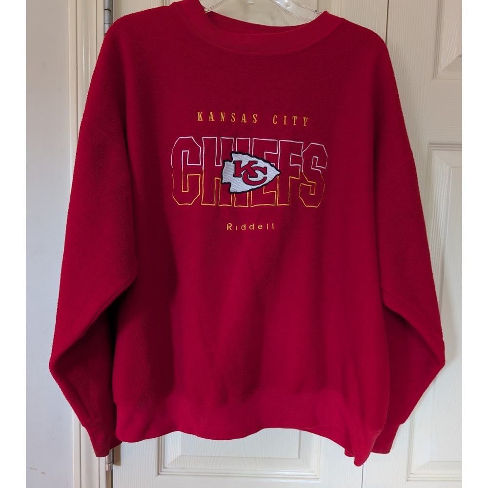 Vintage 90s Riddell Kansas City Chiefs Crewneck Sweatshirt Boxy Crewneck Size XL